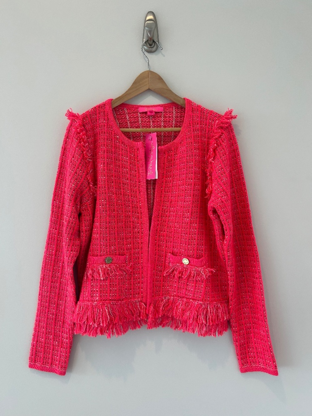 NWT Lilly Pulitzer Simora Cardigan Spicy Coral Exotic Tweed Sz L